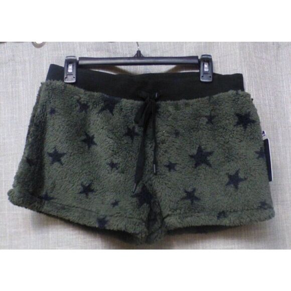 $48 P. J. Salvage Cozy  Star Print Sherpa Fleece Lounge Shorts, Olive (RZCOS), S - Picture 2 of 11